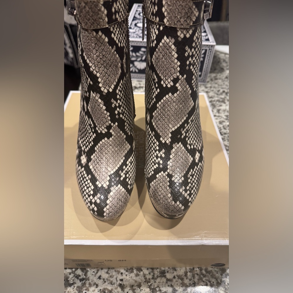 Michael Kors Black and Cream Snakeskin Heeled Boots